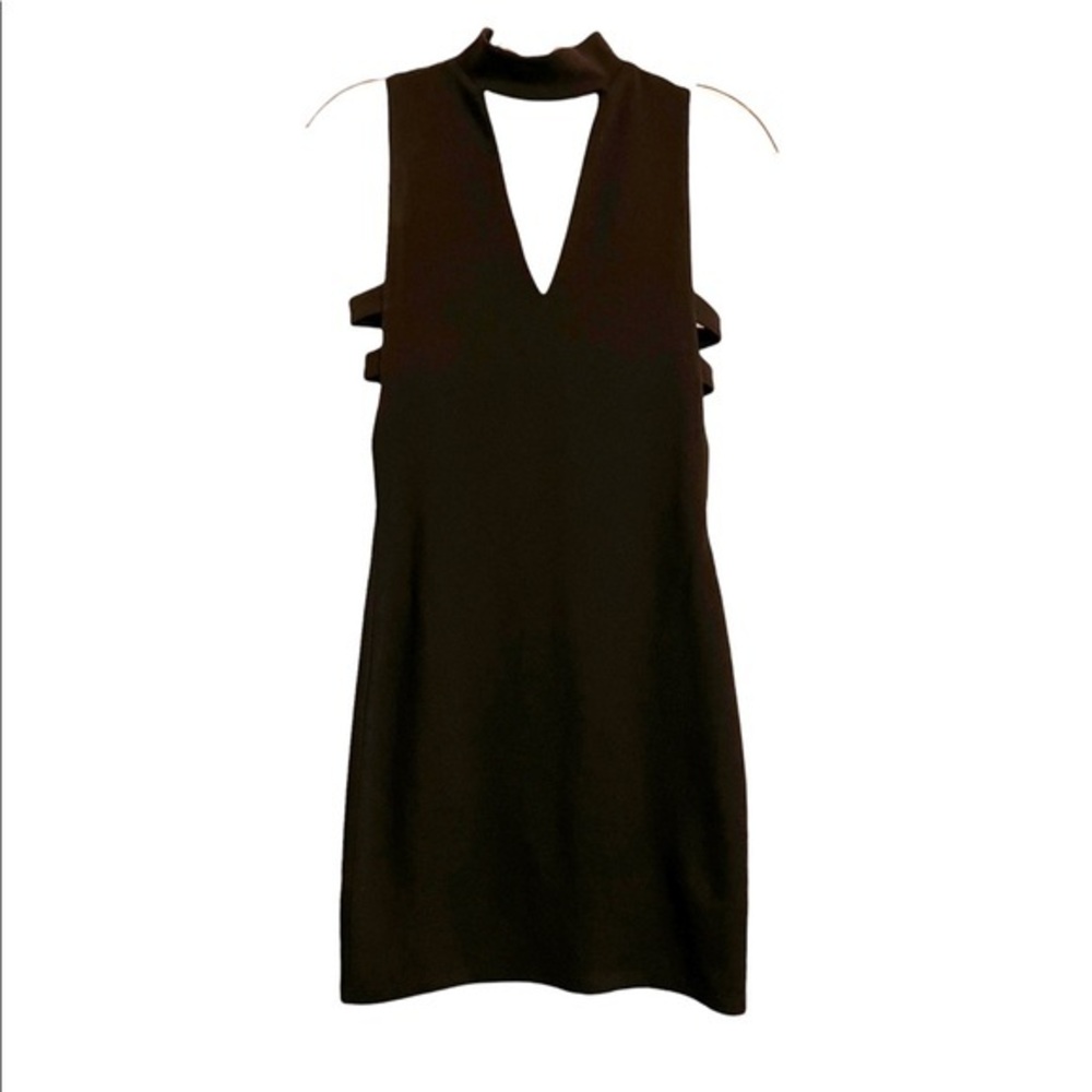 Timing Choker Side Cut out Low V Cleavage Bodycon Dress sz Small Black